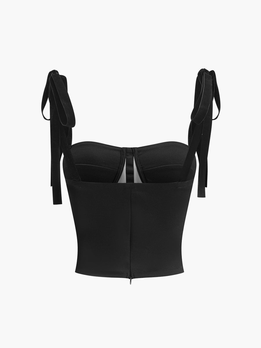 Commense Black Sheer Corset Top with Tie Shoulder Straps - Picture 3 of 5